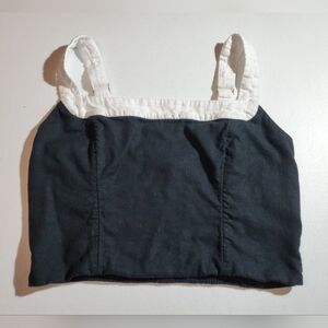 Abercrombie & Fitch L Black and White Linen Blend Crop Halter Top Adj Straps